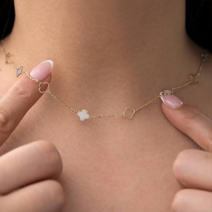 Etsy Seller 10K Gold Mother of Pearl Clover Necklace