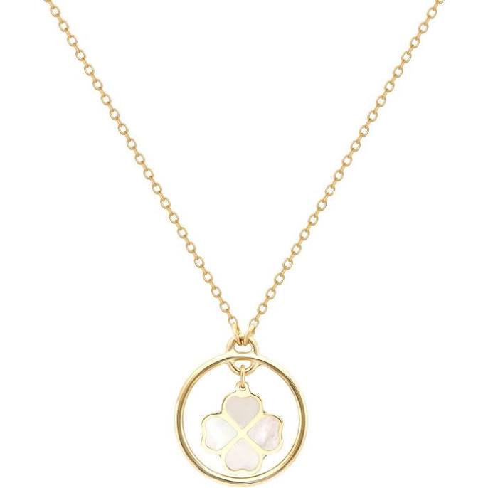 LTB Jewelry 14K Yellow Gold Minimalist Mother of Pearl Clover Necklace