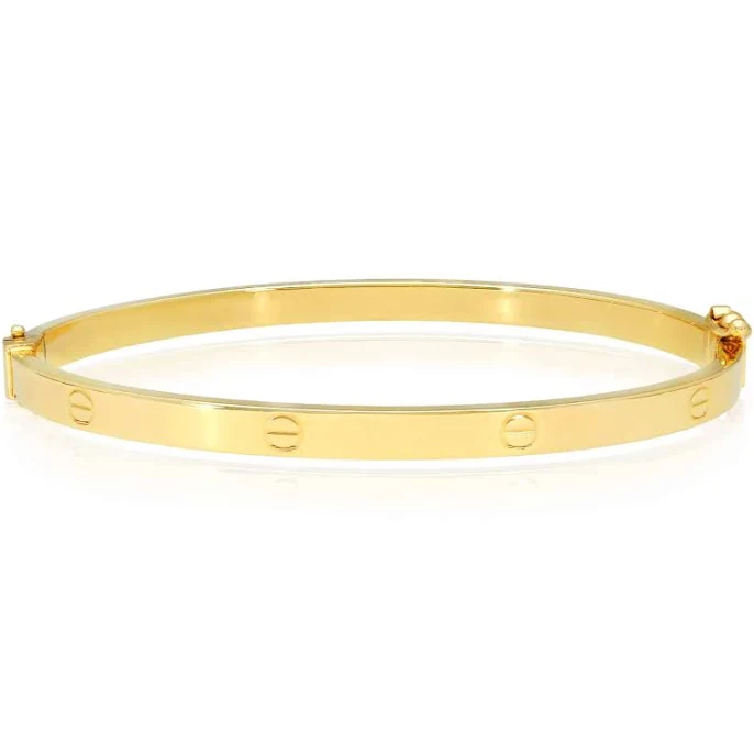 WJD Exclusives 14K Yellow Gold Hollow Screw Bangle Bracelet